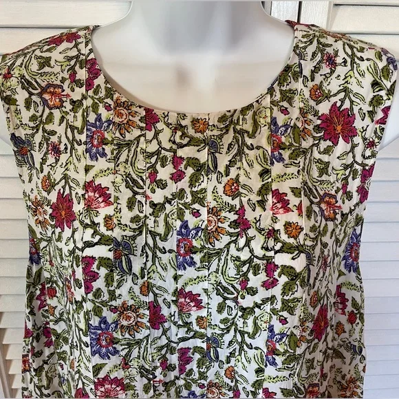 J. Jill Sleeveless Top Pink Green Floral Size Large Petite - Picture 5 of 8